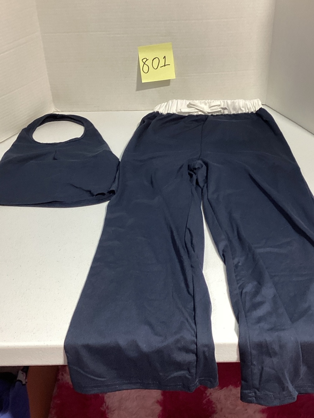 SHEIN Navy Wide-Leg Lounge Pants with White Elastic Waistband and halter top